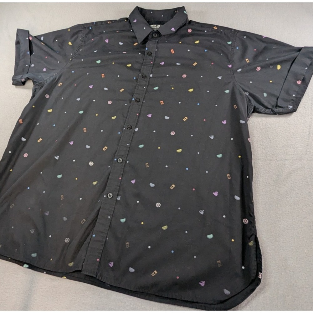 Taco Bell Men's XL Button Down Shirt Black All Over Print AOP Fast Food Merch